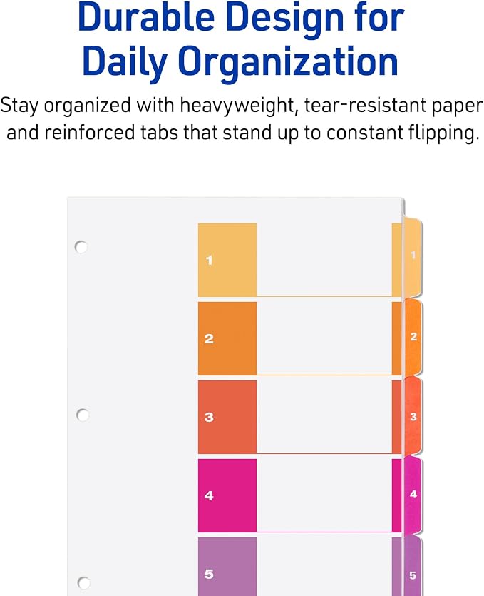 Avery Dividers for 3 Ring Binders, 5 Tabs per Set, Customizable Table of - Image 5