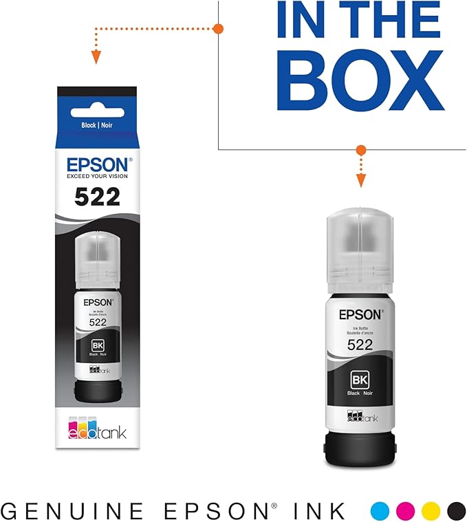 Epson EcoTank ET-2800 Wireless Color All-in-One Cartridge-Free Supertank Printer & 522 EcoTank Ink Ultra-high Capacity Bottle Black (T522120-S)-DeskLoop Office