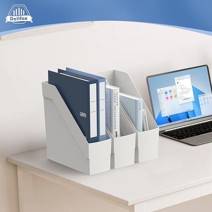 Delifox 3 Pack Magazine Rack, Plastic File Folder Bin Organizer - Image 7
