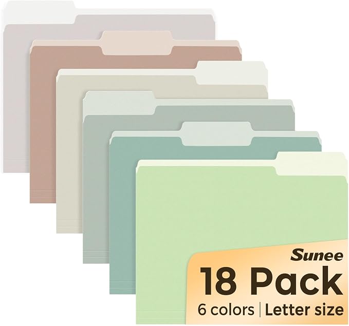 SUNEE File Folders, 18 Pack Manilla Folders 8.5 x 11, Colored File Folders Home by SUNEE