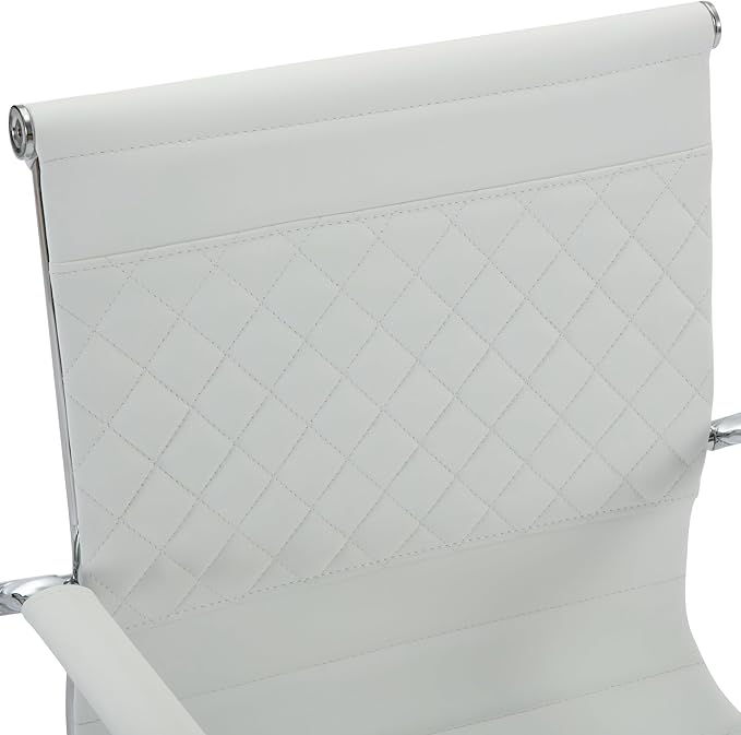 Office Guest Chairs Reception Chairs Waiting Room Chairs Set of 2 Conference Room Chair with Mid Back, Modern PU Leather Desk Chair, White-DeskLoop Office