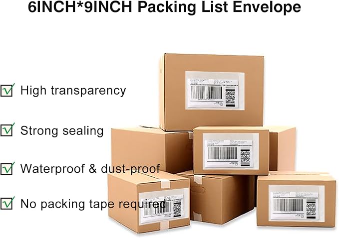 1000 PCS 6"x 9" Clear Self-Adhesive Packing List Envelopes Plastic - Image 3