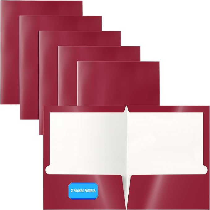 Better Office Products 2 Pocket Glossy Laminated Burgundy Red Paper Folders by BetterOfficeProducts