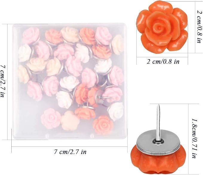 30 Pieces Rose Flower Pushpins Flower Thumb Tacks Decorative Floret Push Pins - Image 2