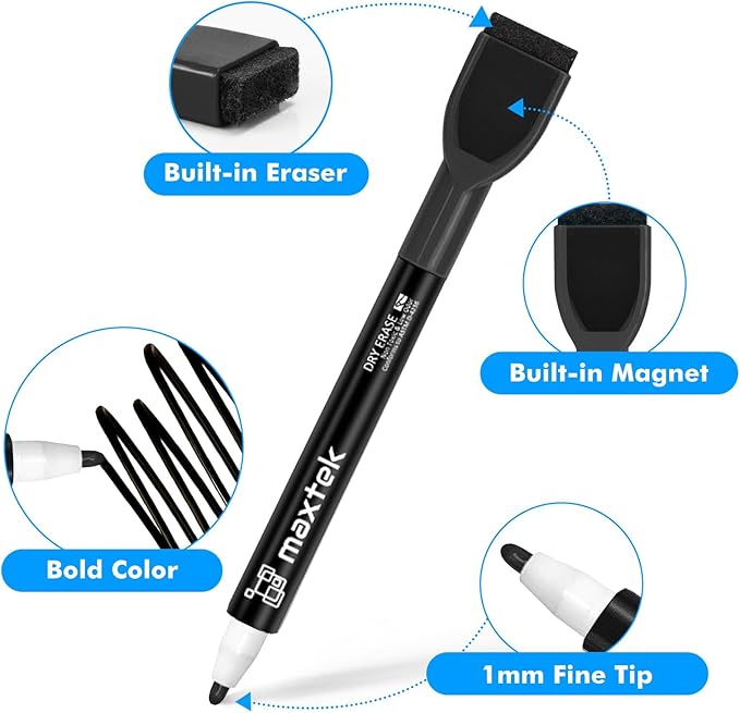 maxtek Magnetic Black Dry Erase Markers, Thin Markers Low Odor - Image 2