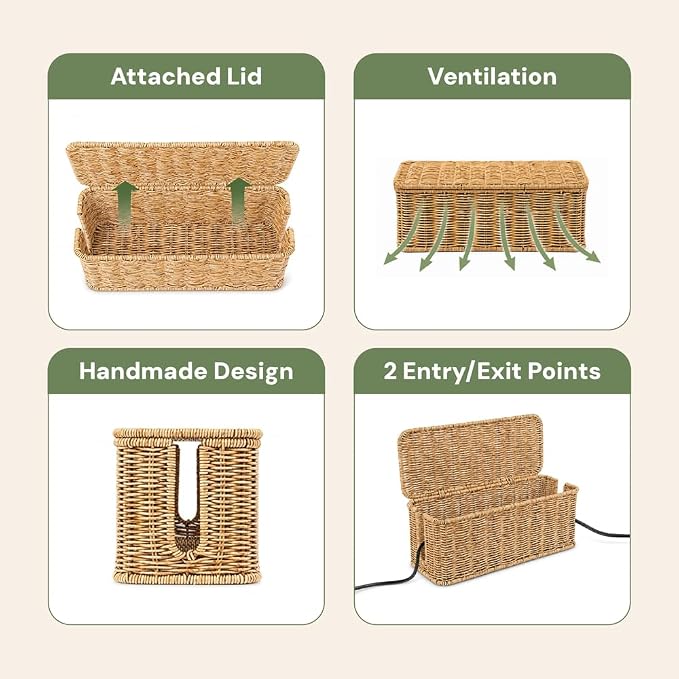 Cable Management Box, Handmade Rattan Cable Organizer - Image 6