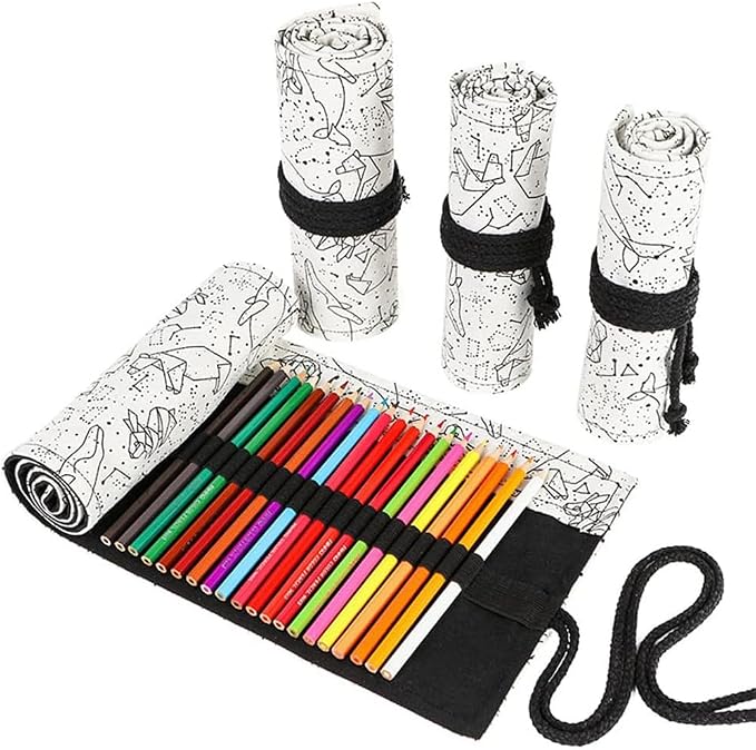 DIYOMR 12/24/36/72 Slots Pencil Wrap Pencil Rolls, Artist Colored Pencil Roll by DIYOMR