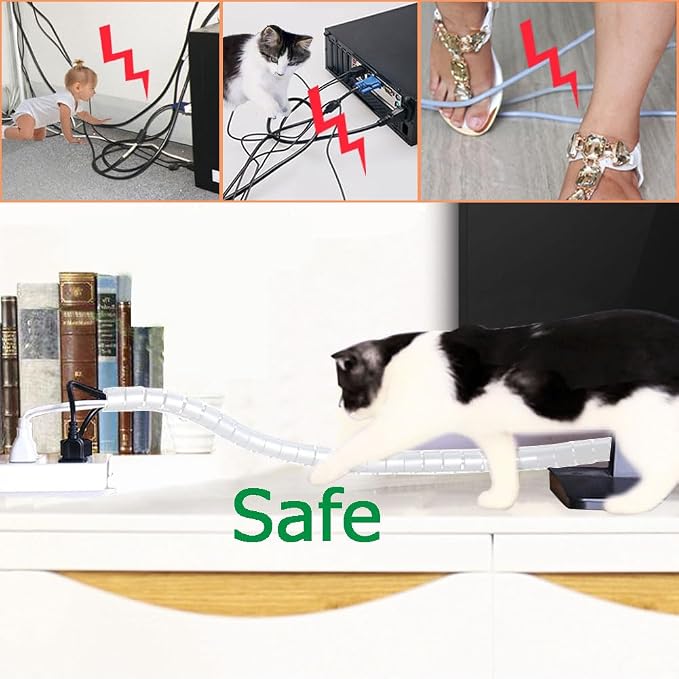 Large Cable Management White Computer Wire Sleeve Organizer Coiled Under Desk - Image 4