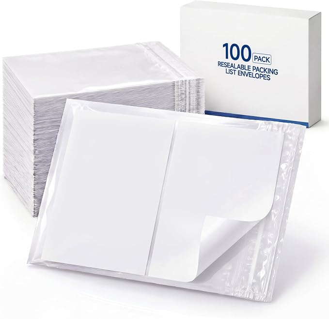 Glenmal 100 Pcs 4.5" x 5.5" Resealable Packing List Envelopes Clear by Glenmal