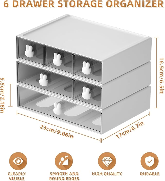 Marbrasse Desk Organizer with 6 Drawers, 3 Tier Stackable Storage Drawers - Image 2