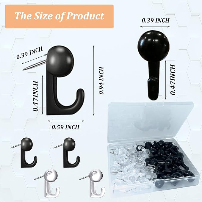 50 PCS Push Pin Hooks, Plastic Heads Cork Board Hooks Decorative Thumb Tacks - Image 2