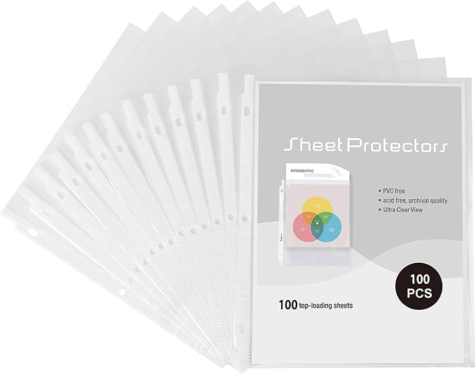 Sheet Protectors, 100 Pack Plastic Page Protectors, 3 Hole Upgrade Thickened by Craftinova