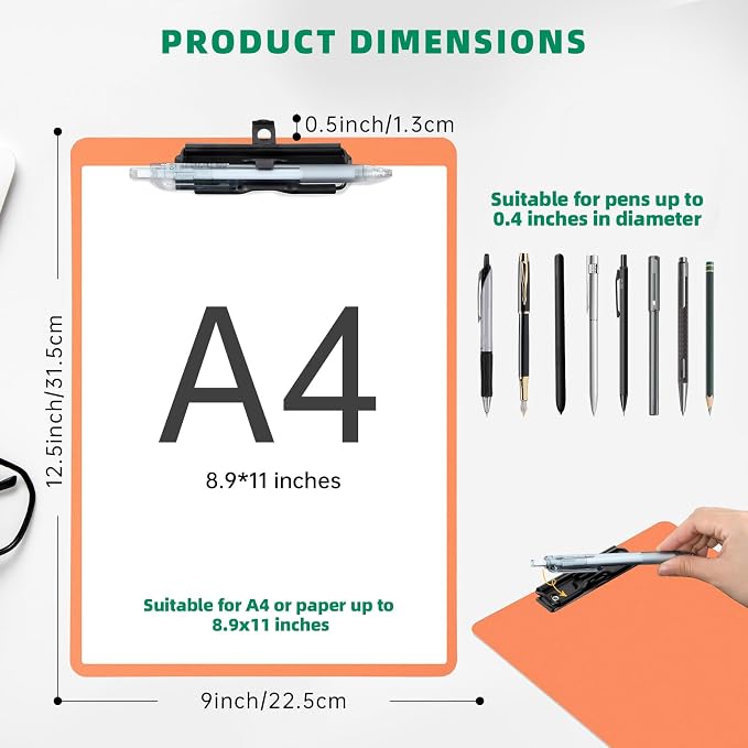 FRETONBA Orange Clipboard with Pen Holder, 2 Pack Plastic Clipboard with Low - Image 2