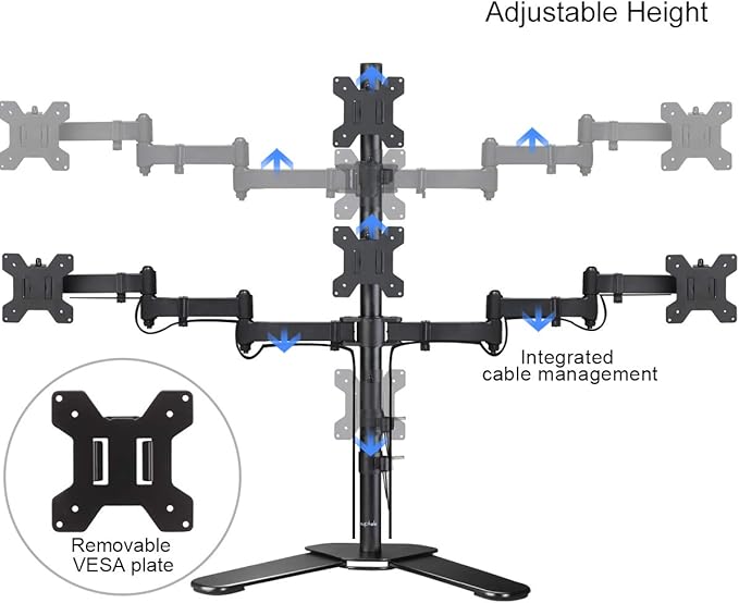 Suptek Quad LED LCD Monitor Stand up Free-Standing Desk Stand Extra Tall 31.5" Pole Heavy Duty Fully Adjustable Mount for 4 (3+1) / Four Screens up to 27 inch (ML6864)-DeskLoop Office