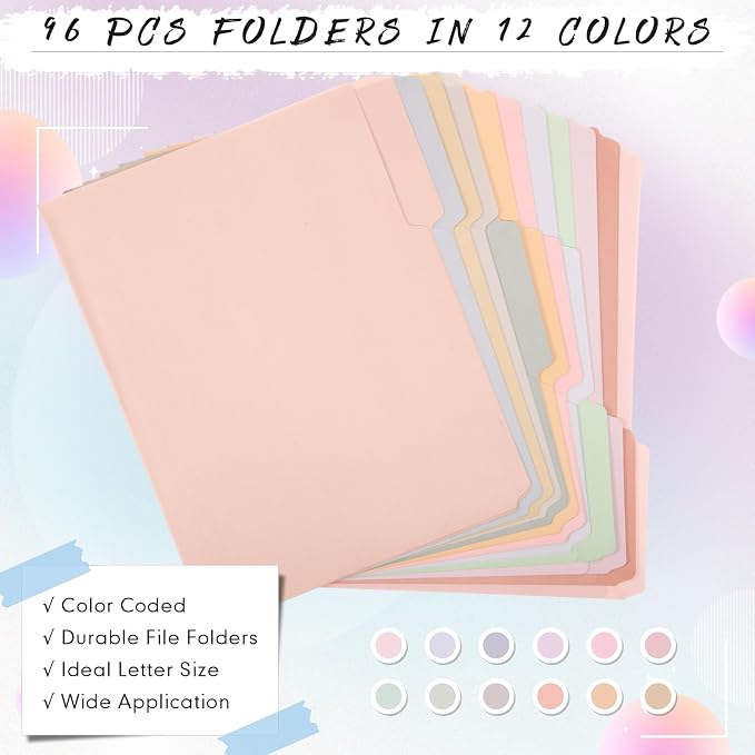 96 Pcs File Folders 9.5x11.6 Inch Manilla Folders Letter Size - Image 3