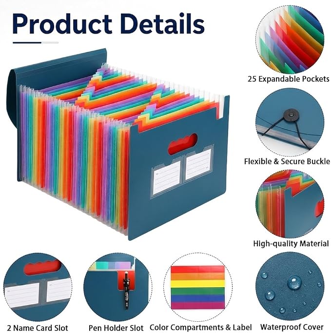 25 Pockets Accordion File Organizer, Portable Expanding File Folder - Image 2