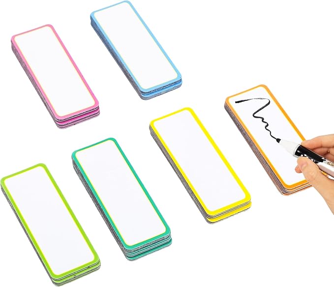 Dry Erase Magnetic Labels 3.2x1.2 in, Colored Border Reusable Magnetic Name by JINGZHAN
