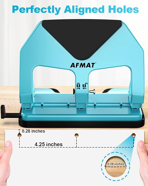AFMAT 3 Hole Punch Heavy Duty, 50-Sheet Three Hole Punch, 50% Reduced Effort - Image 6
