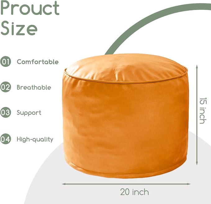 HIGOGOGO Round Stuffed Pouf Ottoman, Pu Leather Poufs - Image 2
