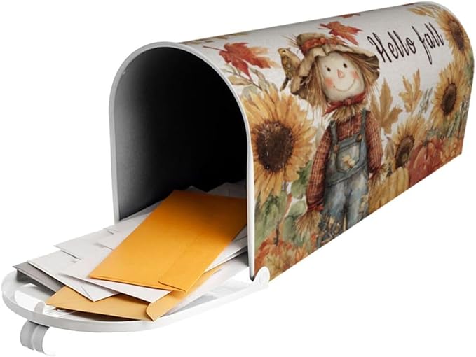 Autumn Sunflowers Scarecrow Welcome Magnetic Mailbox Cover, Fall Mailbox Wrap - Image 6