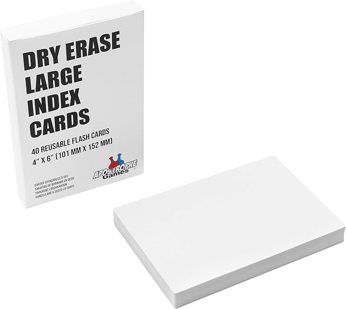 Large Dry Erase Index Cards – 40pcs Laminated 4x6" Cards Blank w/Box – Reusable by ApostropheGames