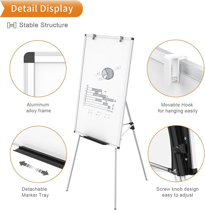 VIZ-PRO Whiteboard Easel, 36 x 24 Inches, Portable Dry Erase Board Height - Image 3
