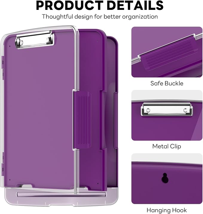 Clipboard with Storage and Pen Holder, Deep Purple 8.5 x 11'' Folder Side Open - Image 5