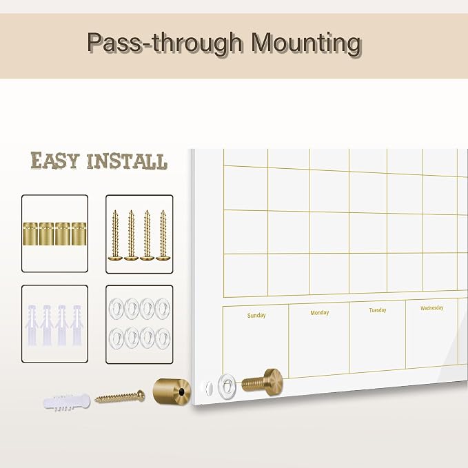Glass 3-1 Golden Monthly Dry Erase Calendar Whiteboard - Image 5