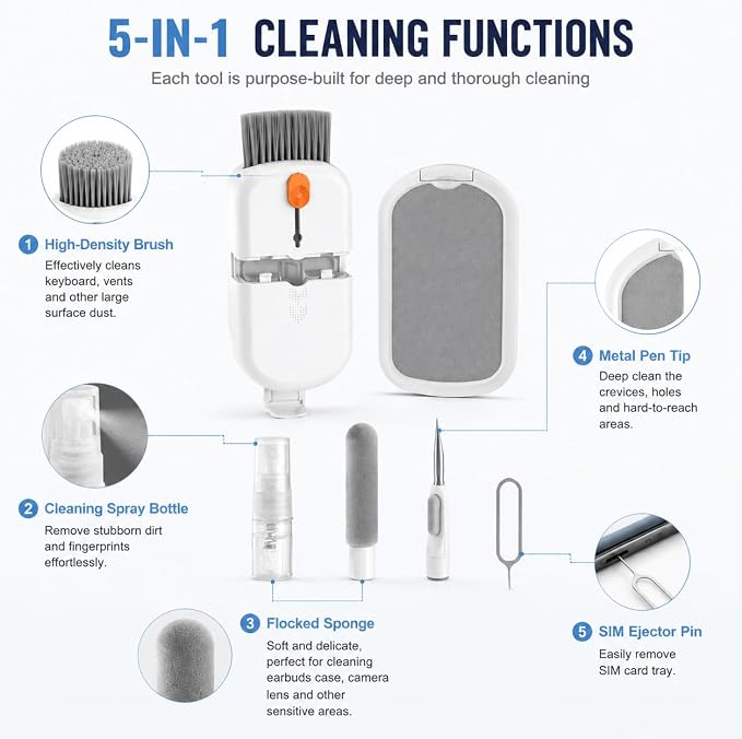 5 in 1 Phone Cleaner Kit, Portable Cleaning Kit Phone Charging Port Cleaner - Image 3