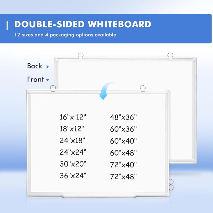 WALGLASS Double-Sided Dry Erase White Board, Hanging Mounted White Board Silver - Image 8