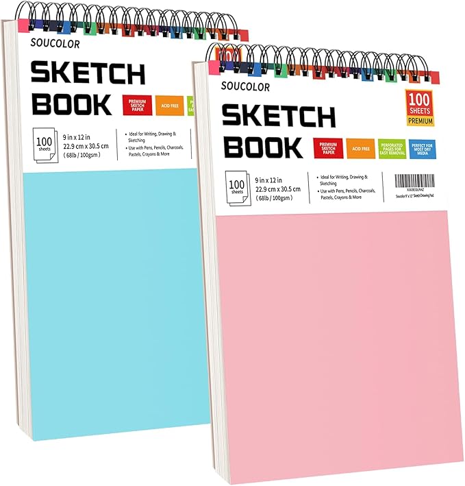 Soucolor Art Supplies Sketching Kit with 100 Sheets 3-Color Sketch Book, Teen Girl Gifts, Arts and Crafts for Kids Ages 8-12, School Supplies Gifts for Artists Adults Teens Girls Boys Kids-DeskLoop Office