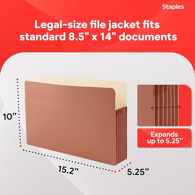 Staples Reinforced File Pockets, Legal Size, 5.25‑Inch Expansion, Heavy‑Duty - Image 3