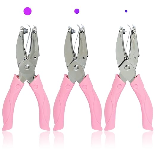 CheeMuii 3 Pieces Metal Handheld Paper Punch Single-Hole Tag Punch Set by CheeMuii