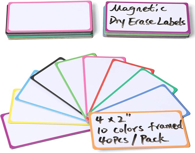 ZazzyKid Dry Erase Magnetic Labels: 40PCS, 4x2” Magnets Name Tags Plates - Image 7