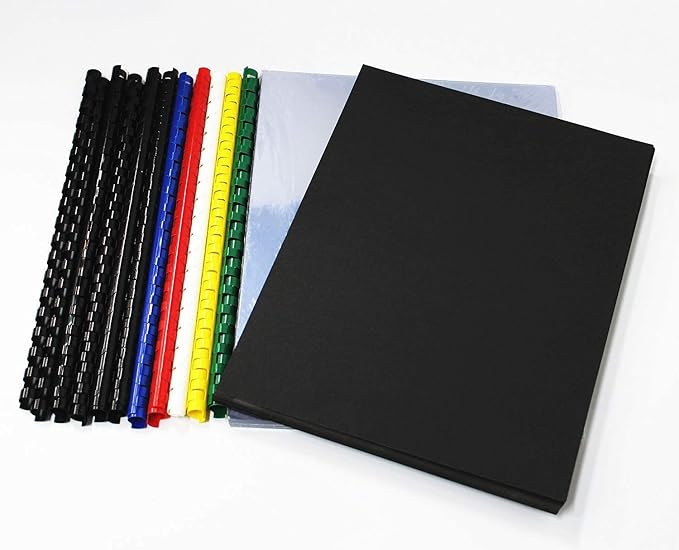 HOUYEE Binding Covers and Combs Set, 8.5x11 Inches, Including 50 Pcs Leather Texture Paper Binding Covers, 50 Pcs 8 Mil Clear PVC Sheets and 20 Pcs Assorted Combs-DeskLoop Office