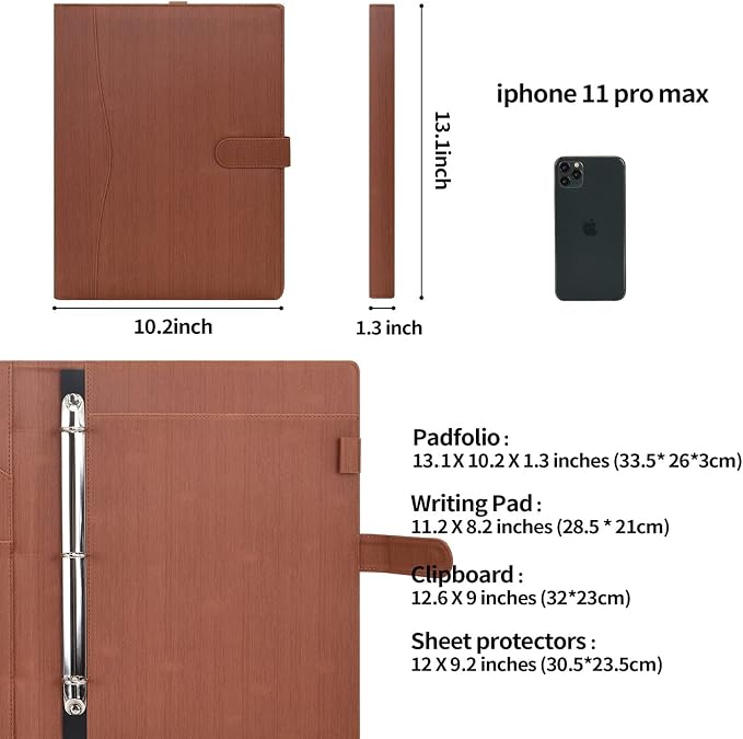 Wonderpool A4 PU Leather Portfolio Holder Ring File Document Case - Image 7