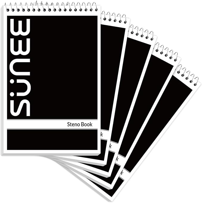 SUNEE 5 Pack Steno Pads 6x9, Gregg Rule, 60 Sheets, Spiral Notebook 6x9 by SUNEE