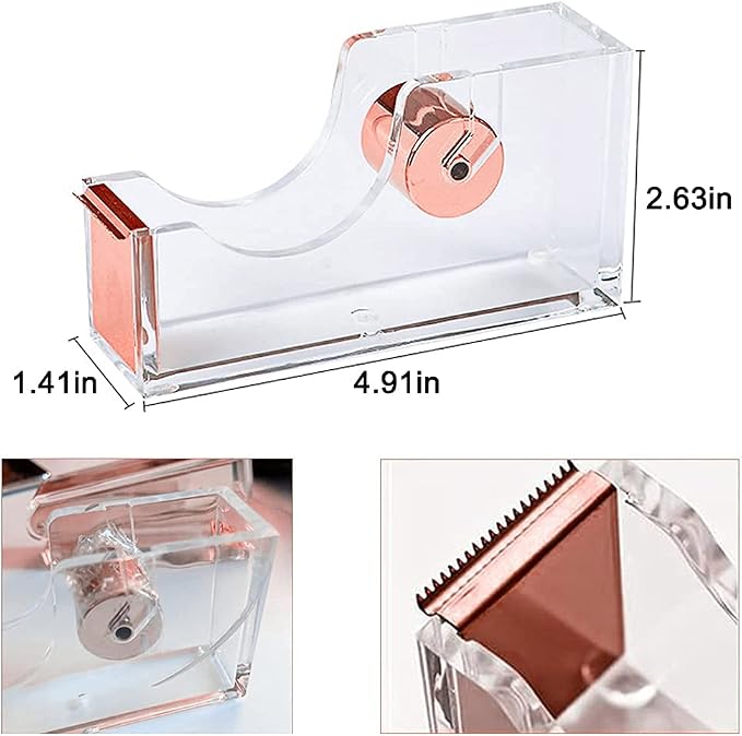 Acrylic Rose Gold Tape Dispenser Desktop Stapler, Acrylic Office Supplies - Image 3