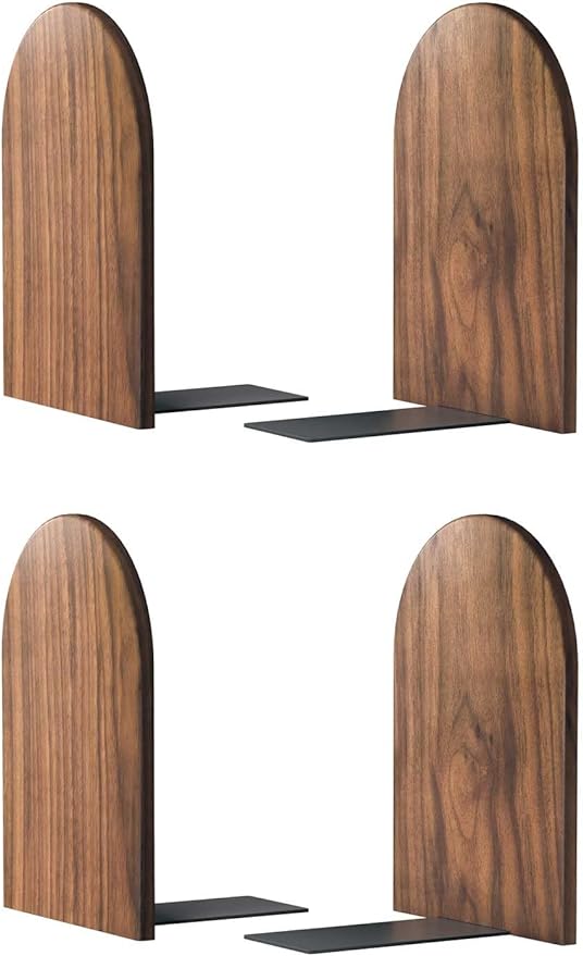 Large Bookend Hold Heavy Books- 7x4x5in 2 Pack Wood Bookends by Luxdecor