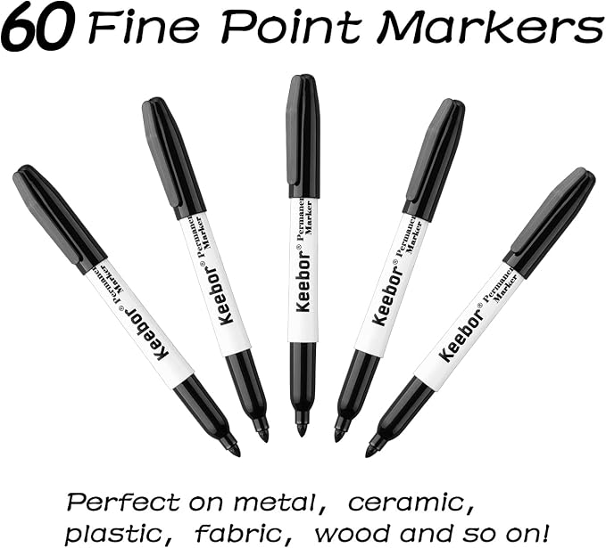 Keebor Permanent Markers Bulk, 60 Pack Black Permanent Markers, Quick Drying & - Image 3
