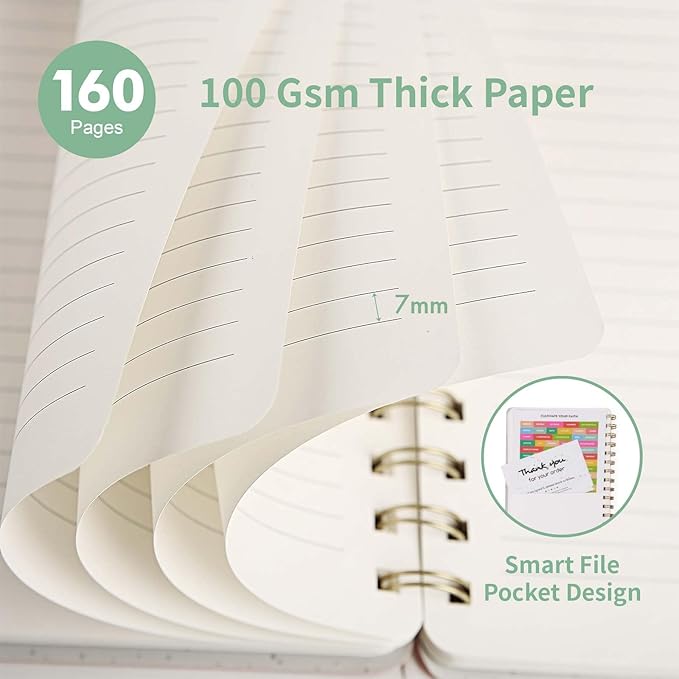 Lined Spiral Notebook College Ruled A5 Journal Book for Note Taking, 160 Pages Writing Journal for Office and Home School Supplies 5.75 x 8.125 inch - MintGreen-DeskLoop Office