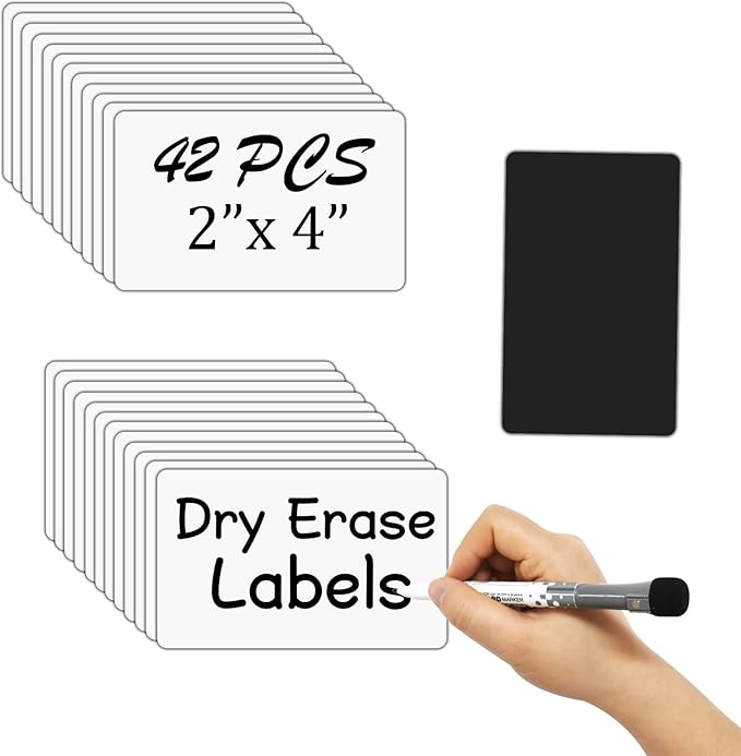Magnetic Dry Erase Labels 42-Pack, 2x4 Inch Reusable Mini Whiteboard, Blank by JINGZHAN