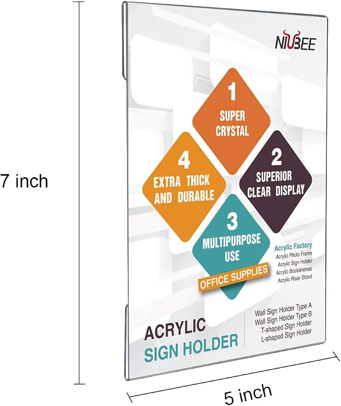 Niubee Acrylic 5x7, Wall Mount Door Sign Holder Memo Holder Clear Wall Frame - Image 2