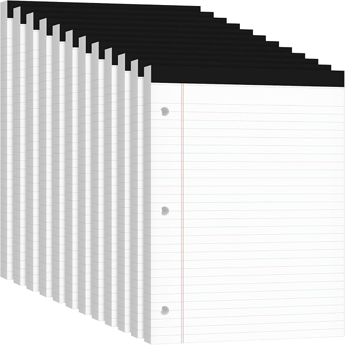 Legal Pads 8.5x11, 50 Sheets/Pack, 12 Pack, 3-Hole Punch & Perforated Writing by Ciphyfee
