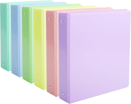1" 3-Ring Binder, 1-inch Pastel Color Binders with 2 Inside Pockets, Clear View Cover Binder Holds 8.5'' x 11''Paper, Round Ring Binders for Office/Home/School, 6 Pack (Assorted 6 Colors)-DeskLoop Office