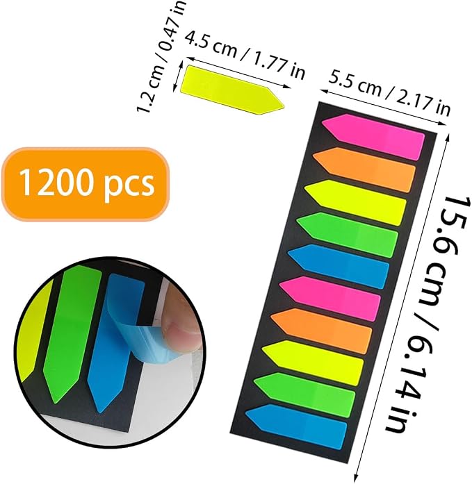 1200-Count Fluorescent Arrow Page Flags, Translucent Index Tabs - Image 3