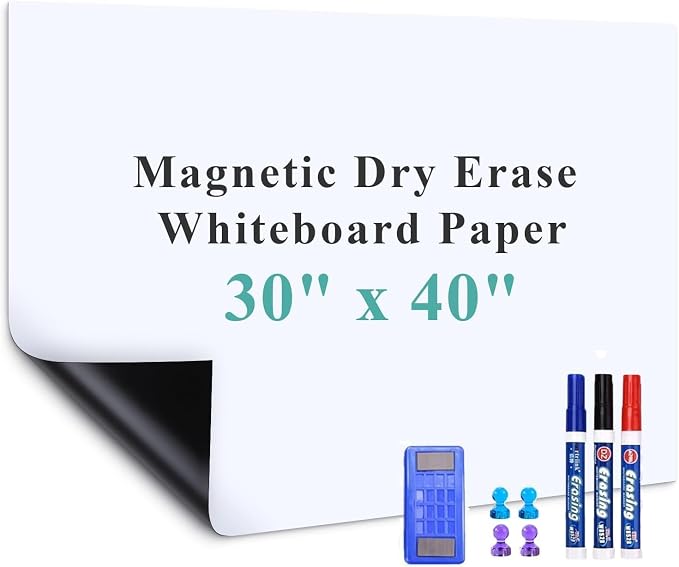 Wide Self-Adhesive Whiteboard Sticker: 40" x 30" Magnet Receptive Dry Erase by Warasee