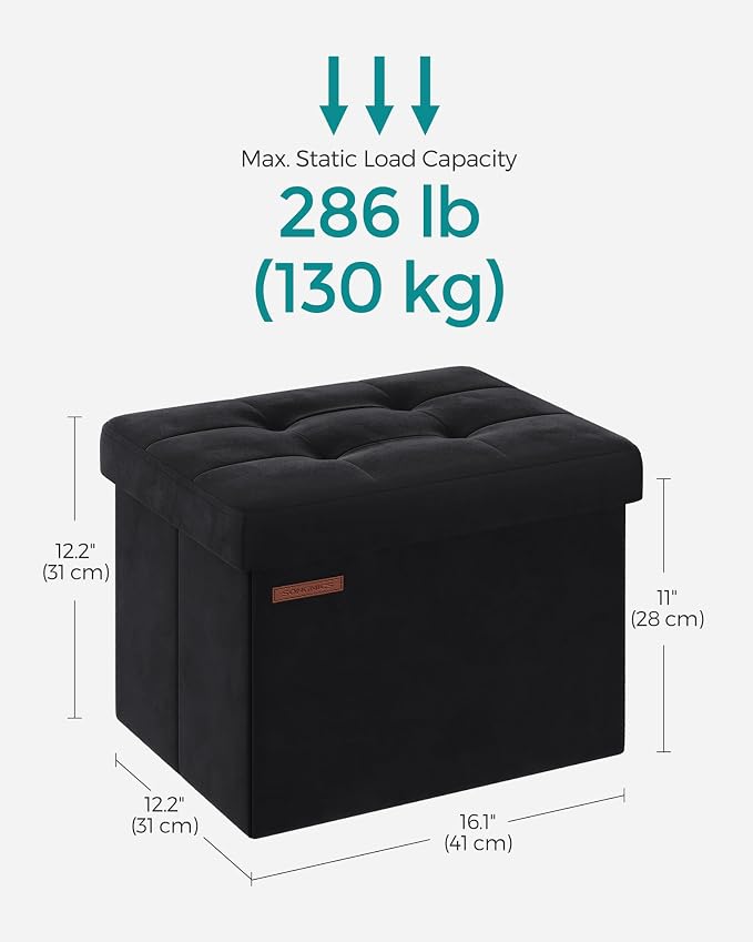 SONGMICS Storage Ottoman, Foldable Small Ottoman Foot Rest, 12.2 x 16.1 Inches - Image 2