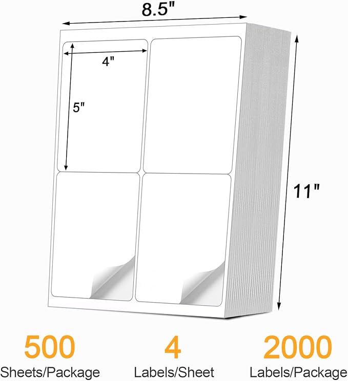 4-UP 4''x5'' Shipping Labels for Laser & Inkjet Printers, Shipping Mailing - Image 2