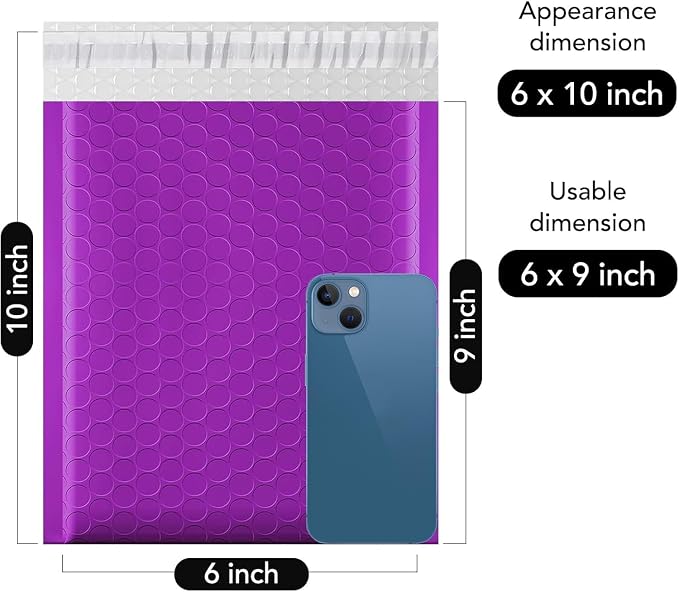 Fuxury Bubble Mailers 6x10" 600 Pack Purple Padded Envelopes Usable Size 6x9" - Image 2